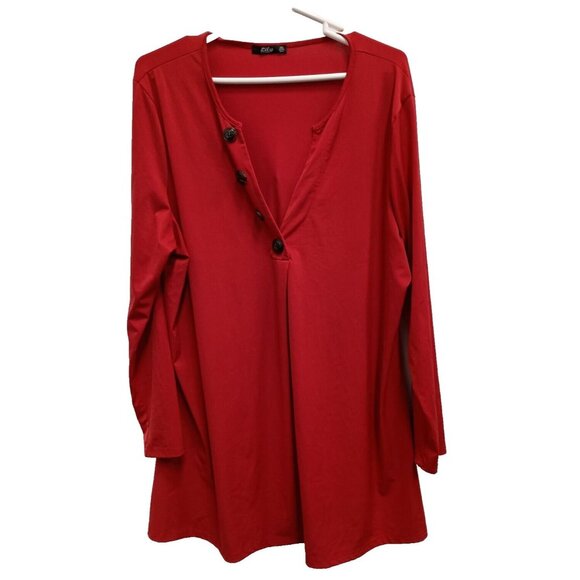 Lily By Firmiana Tops - Lily By Firmiana Womens Tunic Top Size 2X Red Long Sleeve V-Neck Pullover
